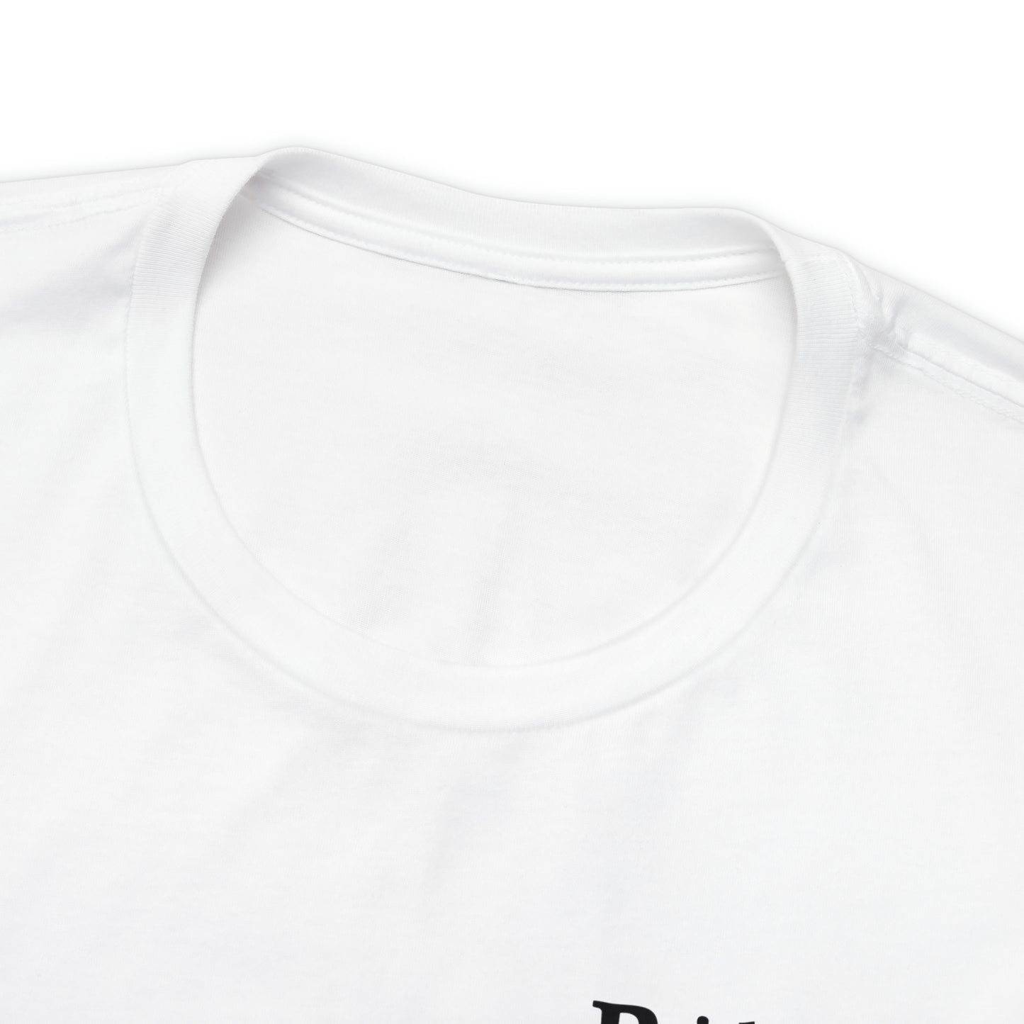 Close-up of the Short Sleeve Tee - Small Logo, featuring a crisp white crew-neck design. A portion of black printed text is partially visible at the bottom right corner of the image. The fabric appears smooth and clean, evoking a sense of seamless communication through its design.