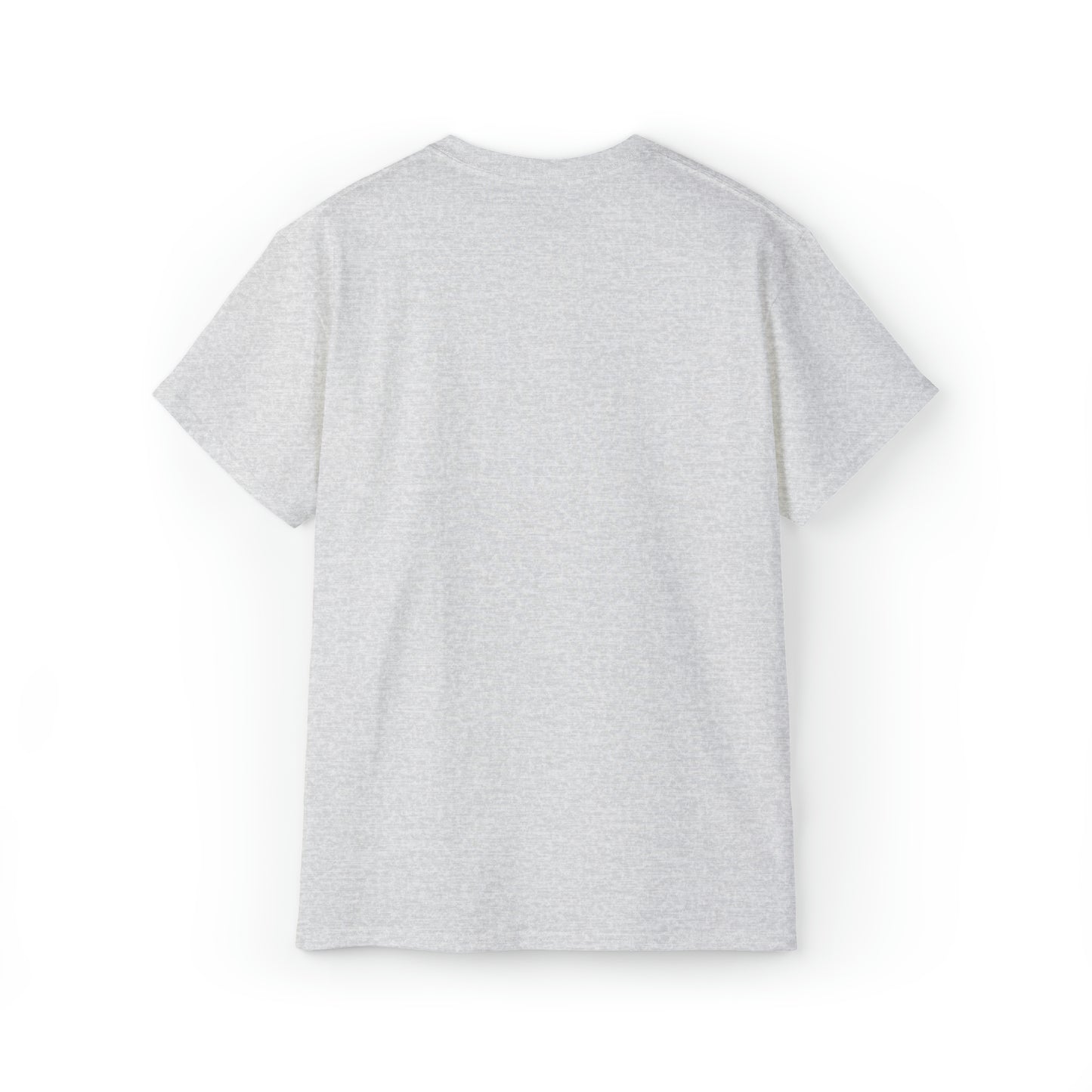 A plain, light gray Unisex Ultra Cotton Tee is displayed against a white background. The t-shirt is shown from the back, featuring short sleeves and a crew neckline. The fabric appears soft and comfortable. Ideal for amateur radio enthusiasts, this design reflects BridgeCom Systems' dedication to quality.