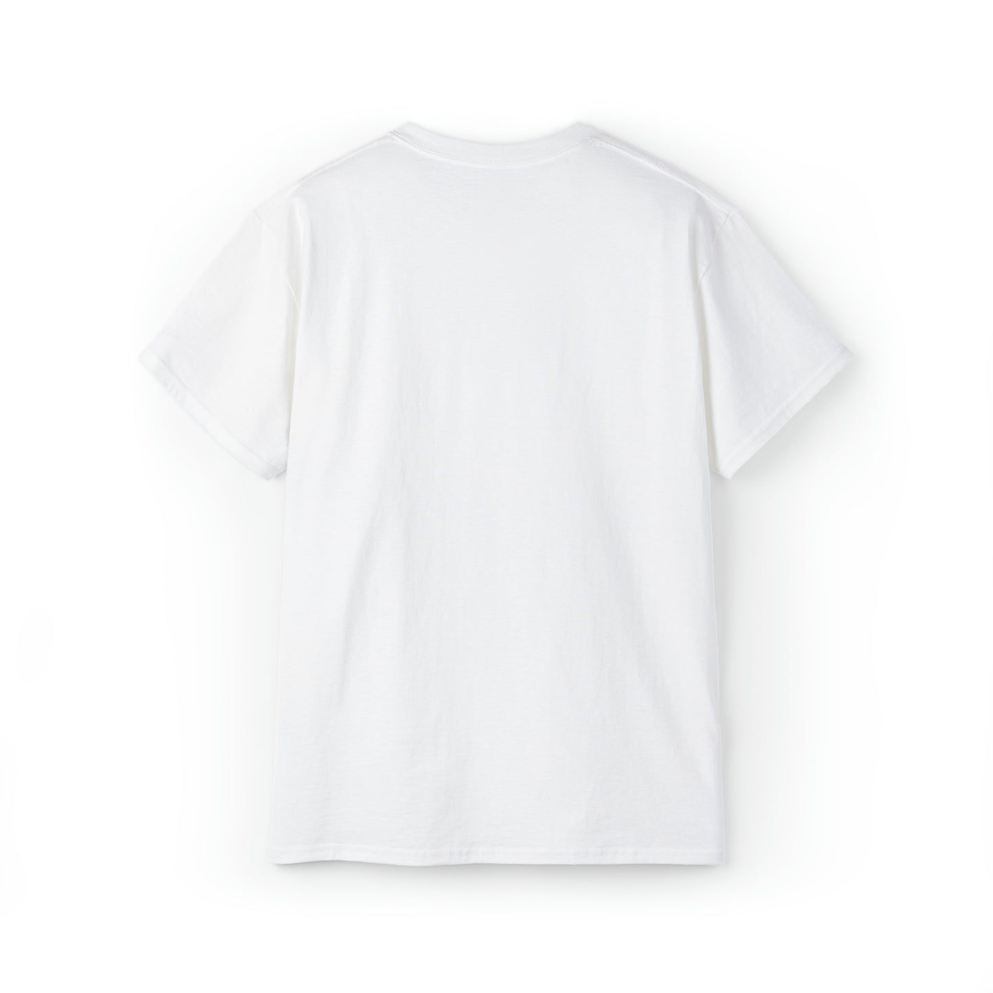 An Unisex Ultra Cotton Tee shown from the back against a white background. The plain, white, short-sleeved T-shirt features a simple and clean design with no visible logos, patterns, or text—perfect for those who appreciate the minimalist look while tuning into amateur radio.