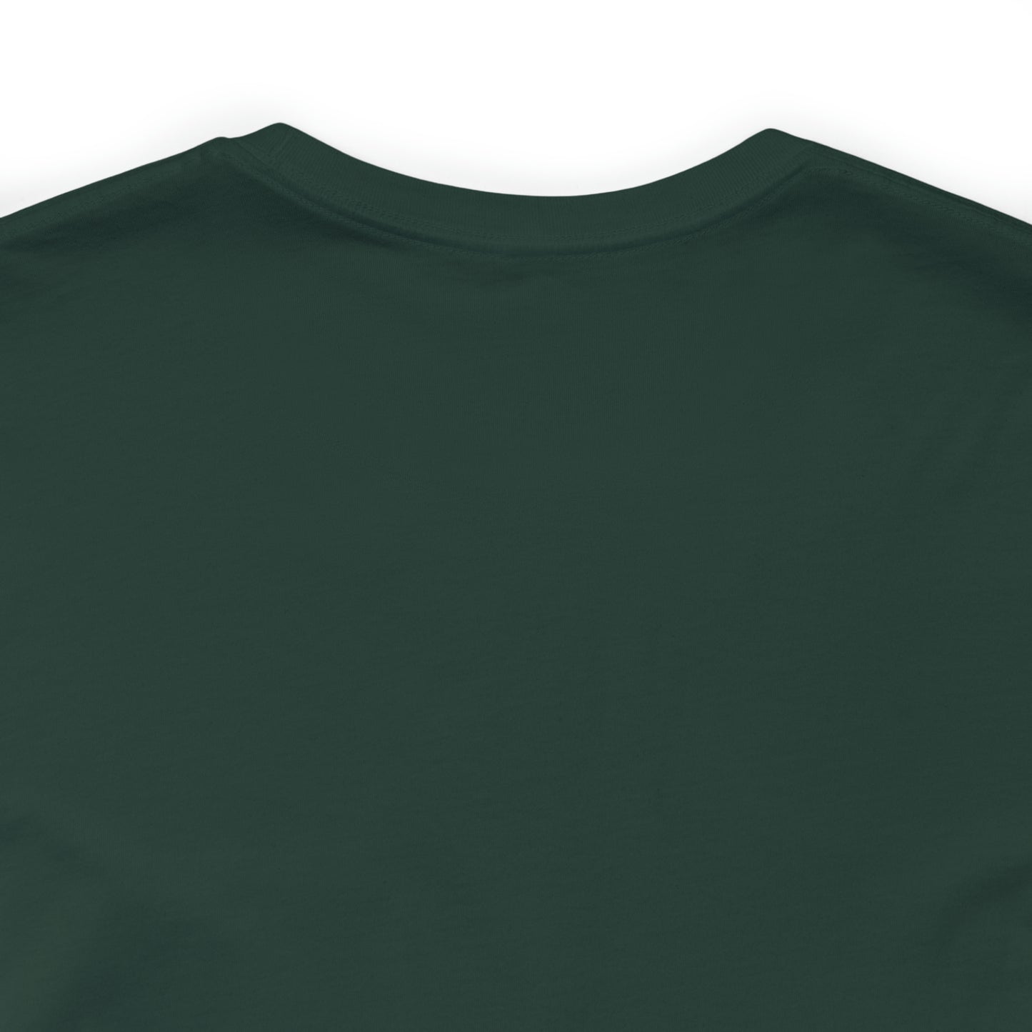 A Short Sleeve Tee - Small Logo is shown in a close-up shot, highlighting the upper back and neckline area. The fabric looks smooth, and the T-shirt features a simple round neck design. With no visible logos or patterns, it serves as an ideal backdrop for branding such as a BridgeCom Systems logo shirt.
