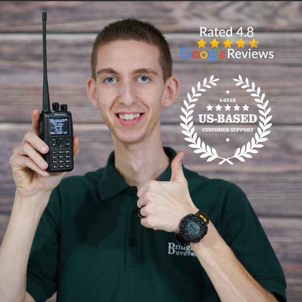Guy smiling holding a radio with google review logo
