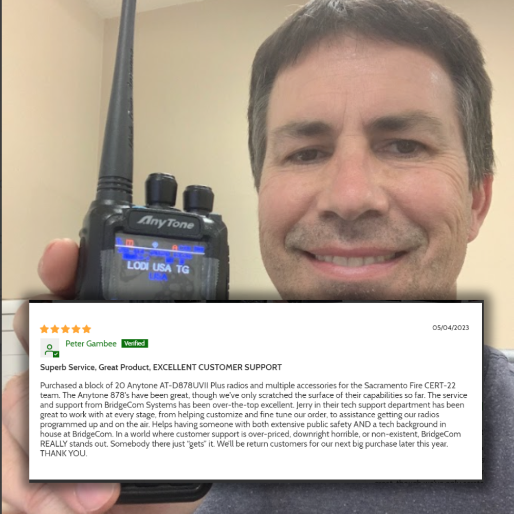 Testimonial quote with the guy holding a radio