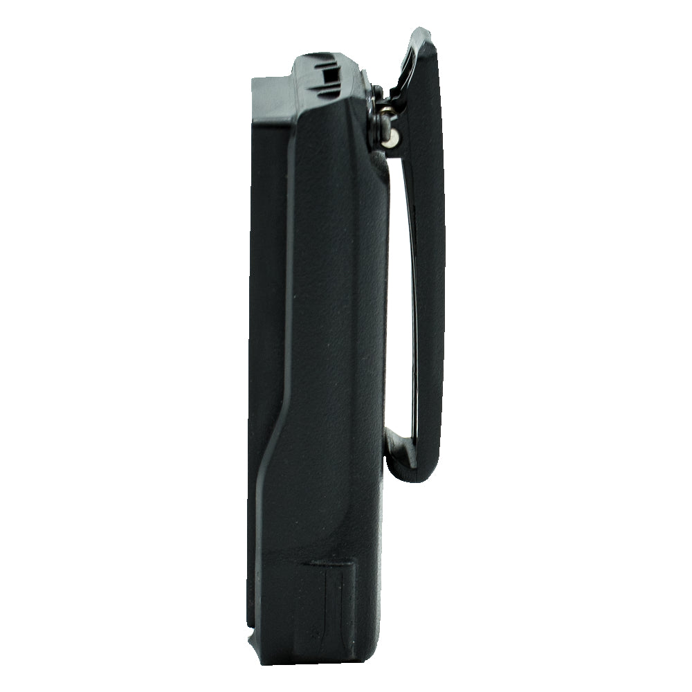 AnyTone 878 Battery with belt clip attached side view