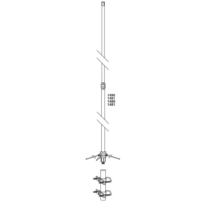 TRAM 1481-B 200-Watt Dual-Band Fiberglass Base Antenna – 3-Section 50-Ohm – UHF