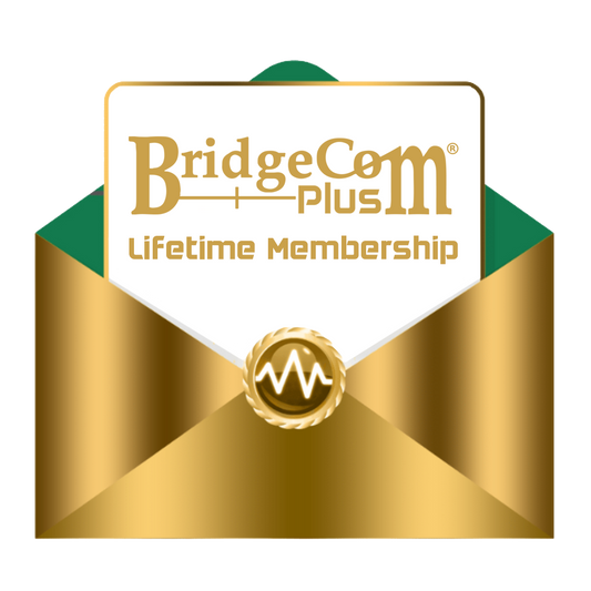 An envelope with a golden seal partially covers a card that reads "BridgeCom Plus (Lifetime Membership) with FREE Ultra Codeplug" in gold text. The design, reminiscent of Digital Mobile Radio systems, exudes an air of prestige and exclusivity.