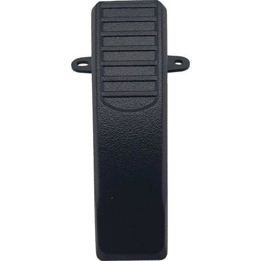 The image shows a black plastic foot pedal switch with a textured, grooved surface for grip. It features two mounting holes on the sides for attachment, making it perfect for securely integrating with accessories like the AnyTone Belt Clip for AT-D878UV Series.