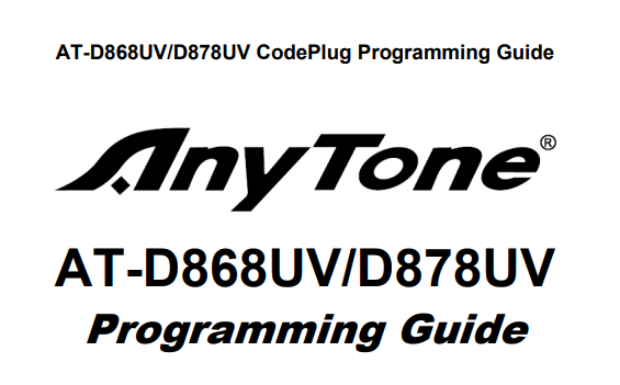 AnyTone 868 / 878 Programming Guide V1.33