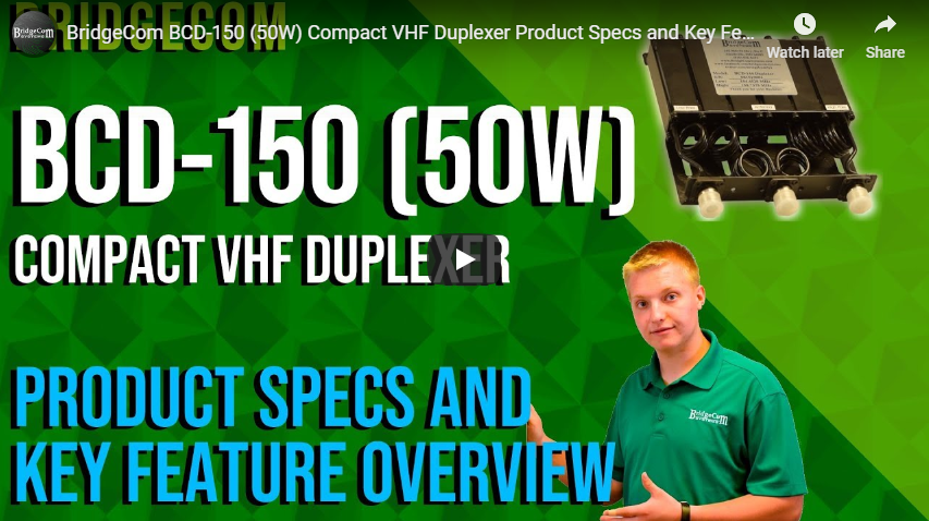 BridgeCom BCD-150 (50W) Compact VHF Duplexer Product Specs and Key Feature Overview