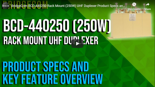 BridgeCom BCD-440250 Rack Mount (250W) UHF Duplexer Product Specs and Key Feature Overview