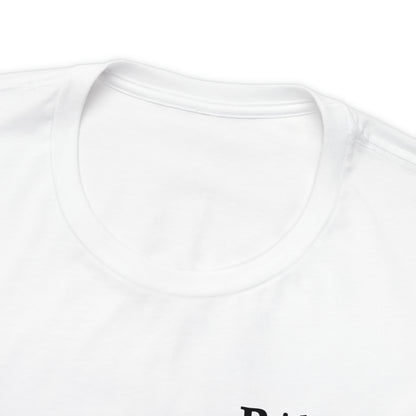 Close-up of the Short Sleeve Tee - Small Logo, featuring a crisp white crew-neck design. A portion of black printed text is partially visible at the bottom right corner of the image. The fabric appears smooth and clean, evoking a sense of seamless communication through its design.