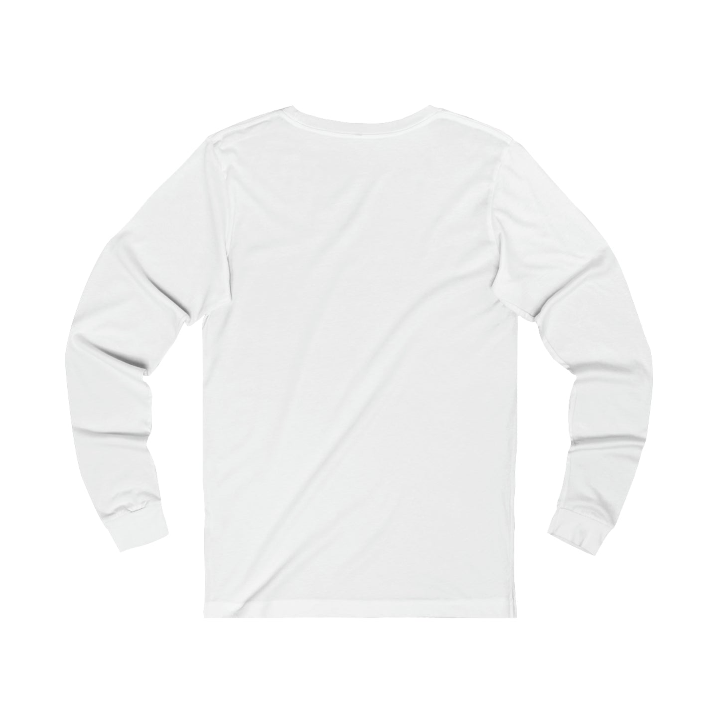 The image showcases a plain Unisex BridgeCom Long Sleeve Tee, laid flat on a white background. The back of the shirt is visible, highlighting its simple and unadorned design with no logos or patterns—perfect attire for ham radio events where functionality meets simplicity.