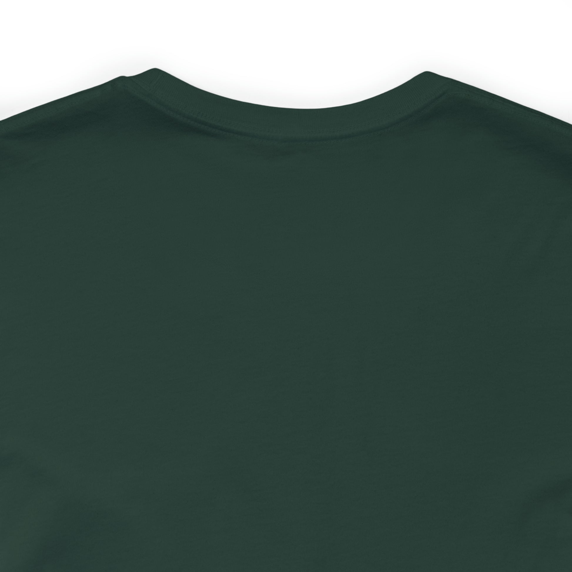 A Short Sleeve Tee - Small Logo is shown in a close-up shot, highlighting the upper back and neckline area. The fabric looks smooth, and the T-shirt features a simple round neck design. With no visible logos or patterns, it serves as an ideal backdrop for branding such as a BridgeCom Systems logo shirt.