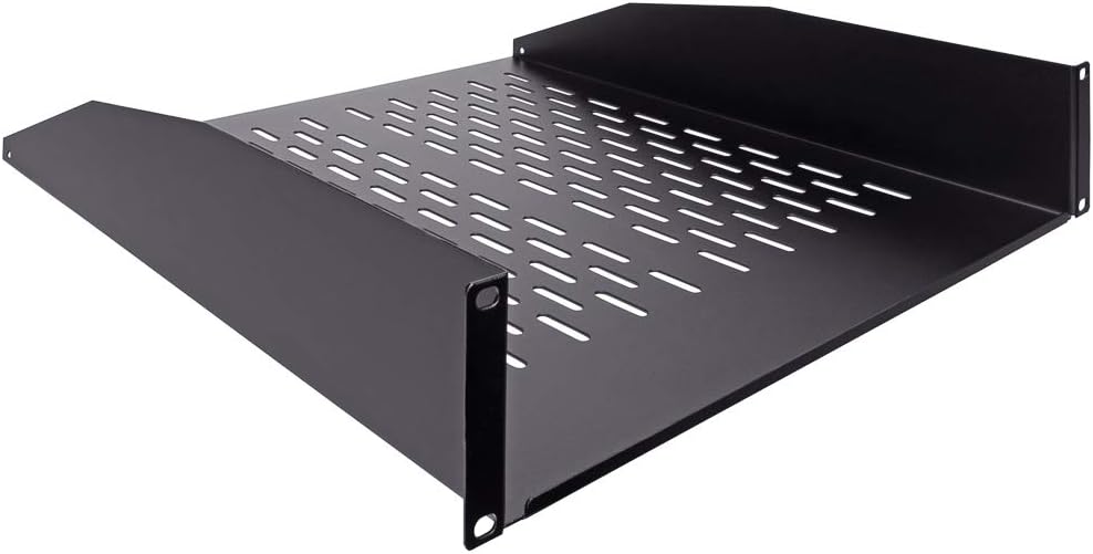 NavePoint 2U 19-Inch Universal Vented Rack Mount Cantilever Server Cabinet Shelf 18-Inches Deep with Lip Black