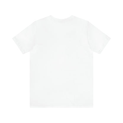 The Unisex Short Sleeve BridgeCom Tee - Alternate Logo, crafted from soft Airlume cotton, is shown laid flat with the back side facing up. The plain, white t-shirt features a simple and minimalist design without any visible logos, patterns, or graphics. The background is also white, blending slightly with the edges of the shirt.