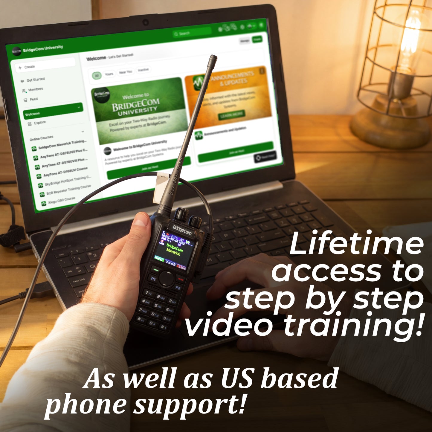 BC Maverick user using the included BridgeCom University to learn how to use all the features on the radio.  They also have access to phone support whenever needed