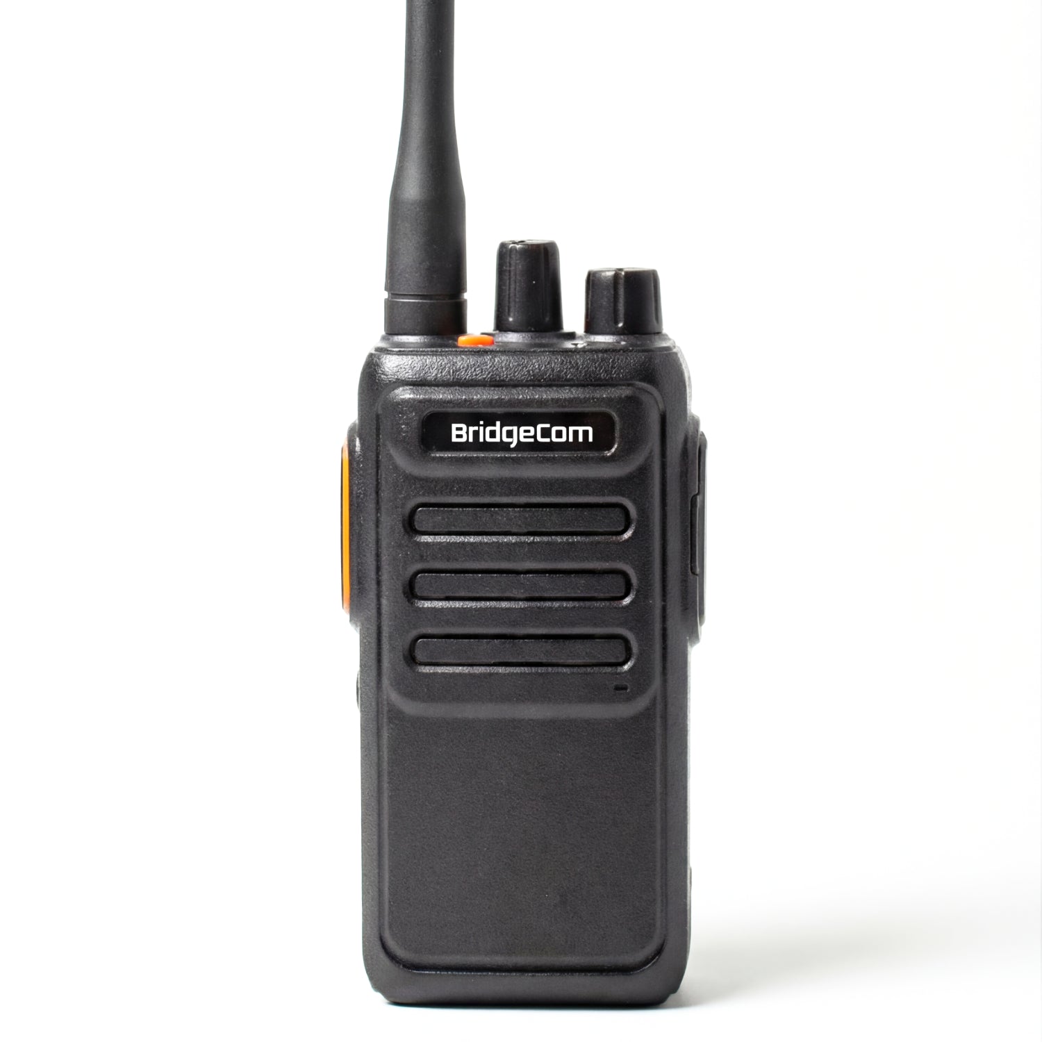 The Echo GMRS Radio stands upright against a white background, featuring an antenna, buttons, and a ridged front panel—ideal for long-range communication.