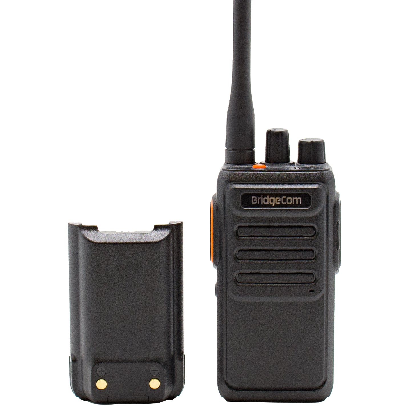 Echo E30 GMRS Radio with accompanying battery sitting next to it