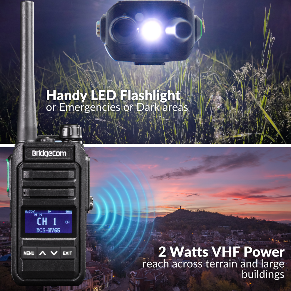 BridgeCom MV-65 2-pack License FREE Walkie Talkie -Professional Built ...