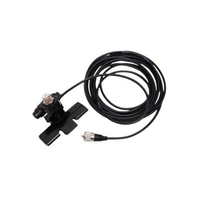 The AnyTone AT-D578UVIII Plus Bundle includes a black antenna mount with a long coiled coaxial cable, connector, and clamp-style base—ideal for ham radios and easy installation.