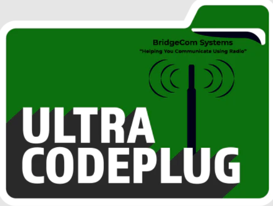 A green folder graphic with "SKYBRIDGE UPGRADE" in bold white text and a stylized radio antenna. Above, "BridgeCom Systems: Helping You Communicate Using Digital Radio" showcases seamless communication power.
