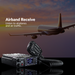 A handheld AnyTone 578UVIII PLUS Tri-Band Mobile Radio with a coiled microphone stands out. In the vibrant dusk sky, an airplane soars elegantly. Text reads: "Airband Receive—listen to airplanes and air traffic on DMR and analog communication. Get a $97 Training Course FREE!.