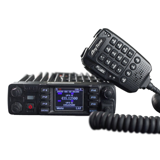 The AT-D578UVIII Plus Commercial Mobile Radio (GPS+BT) in black features a digital display, keypad mic with coiled cord, and antenna. Klarna payments and UPS 2-3 Day Shipping available.