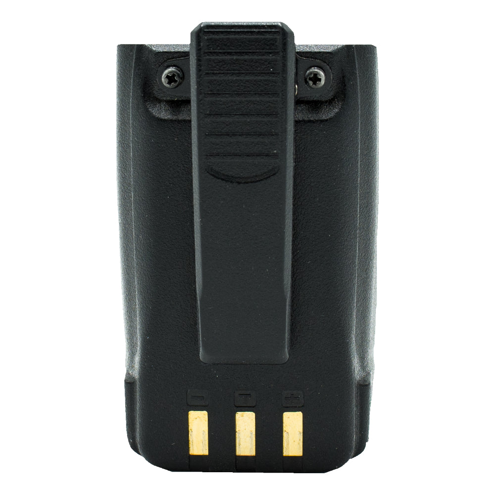 AnyTone 878 Battery with belt clip attached - rear view