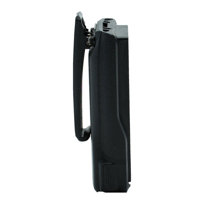 AnyTone 878 Battery with belt clip attached side view