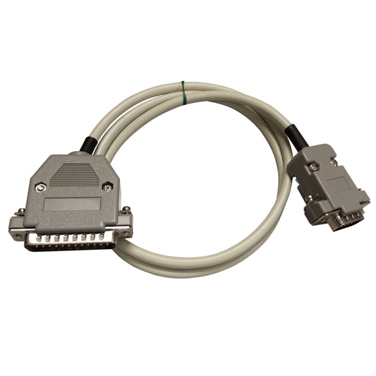 The MV-1 URI to MAXON MDM-4000 2 ft cable is a gray interface cable with a 25-pin male and 9-pin female connector, neatly coiled in a loop.