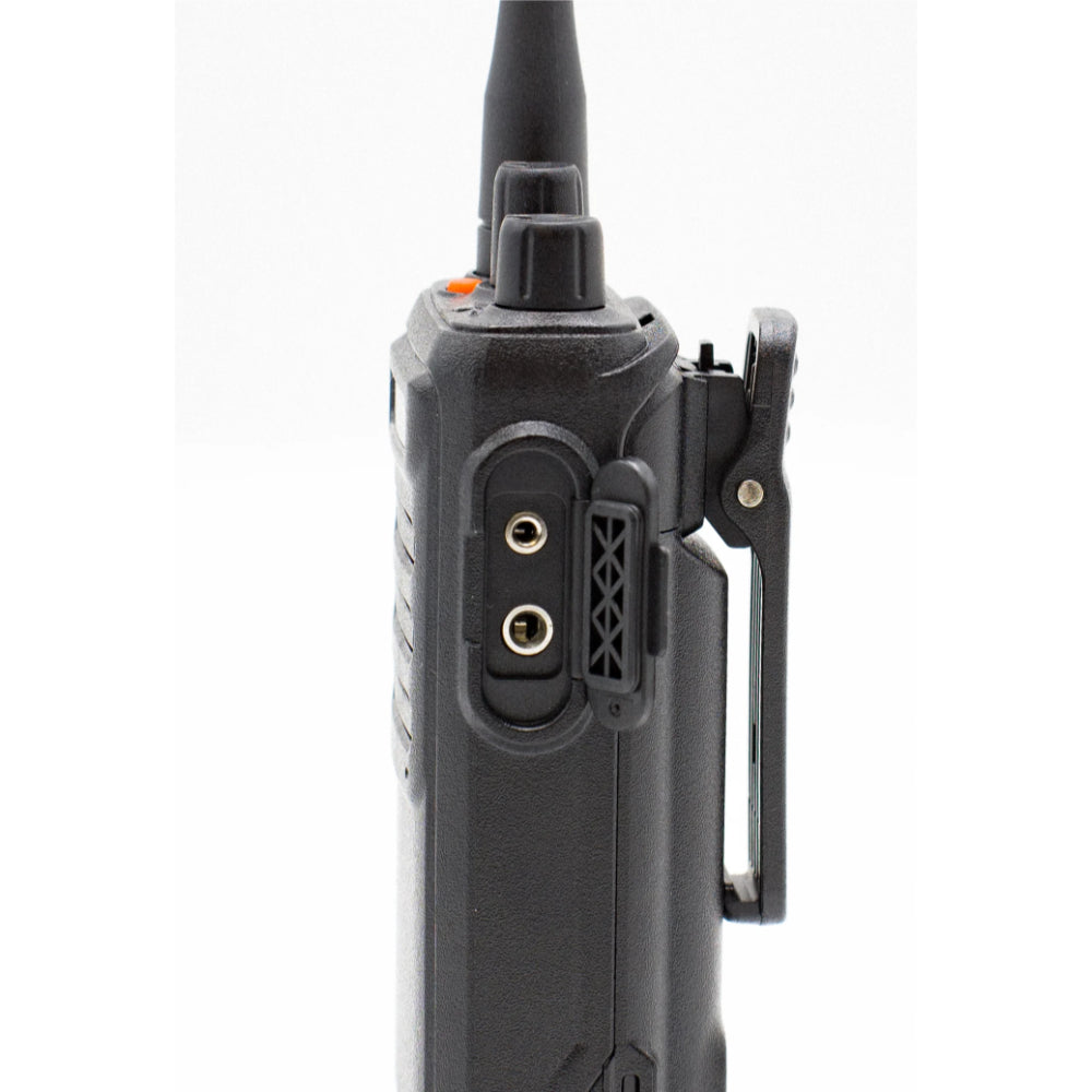 Echo E30 GMRS Radio side view with mic port open