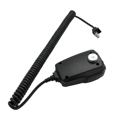 A black coiled wire with a handset clip on one end and an RJ-45 connector on the other, specifically designed for use with the AnyTone AT-D578UV Series Replacement Mic.
