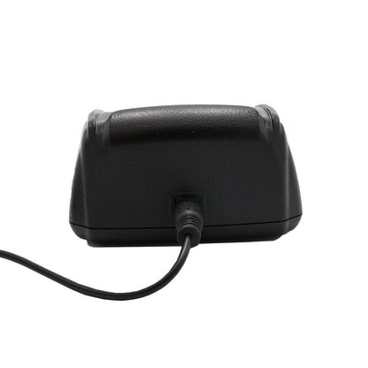 The AnyTone AT-D868UV / AT-D878UV Mobile Battery Charging Kit is a black, rectangular electronic device with a textured surface and a 12v power point cord plugged into the back. The device is standing upright with a slight curve on the top side, and the white background highlights it perfectly.