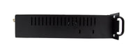 The BCR-220 (220 MHz) Repeater MMDVM Digital package with Programming Kit, shown from the side, features a black 1U rackmount chassis that is ideal for housing an amateur ham radio setup. The unit includes ventilation slits near the top and bottom, a handle on the right side, and mounting brackets for securing it into a server rack.