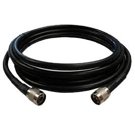 A neatly coiled 75' LMR 400 Ultra Flex Type Feed Line with silver PL-259 connectors on both ends, designed for efficiently transmitting radio frequency signals.
