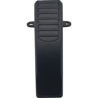 The image shows a black plastic foot pedal switch with a textured, grooved surface for grip. It features two mounting holes on the sides for attachment, making it perfect for securely integrating with accessories like the AnyTone Belt Clip for AT-D878UV Series.